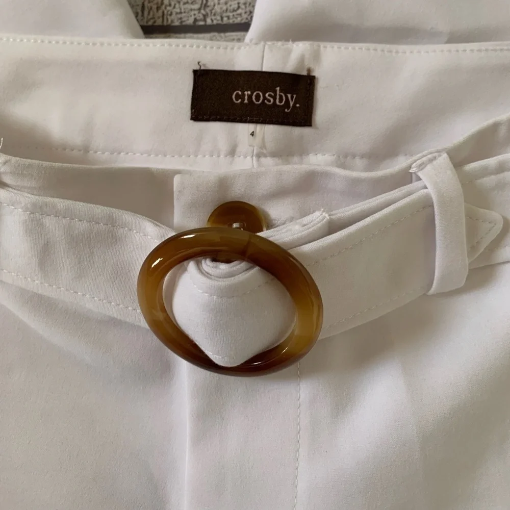 Crosby White Belted Cropped Wide Leg Pants - Picture 3 of 10